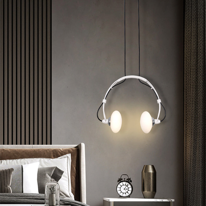 Lámpara de araña contemporánea con pantalla de vidrio de hierro y auriculares creativos de 2 luces para sala de estar 