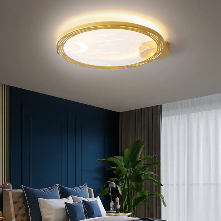 Nordisch moderner minimalistischer runder Stern-Mond-Eisen-Aluminium-Acryl-LED-Deckenleuchte 