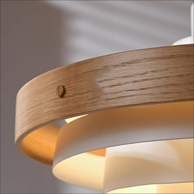 Moderne minimalistische mehrere Schichten runde Hardware Massivholz 1-Licht Pendelleuchte für Wohnzimmer 