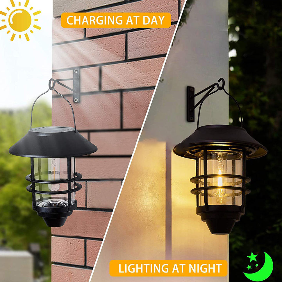 Zeitgenössische Retro Solar wasserdichte Aluminium Glas Laterne Zylinder 1-Licht hängen Wandleuchte Lampe für Terrasse 