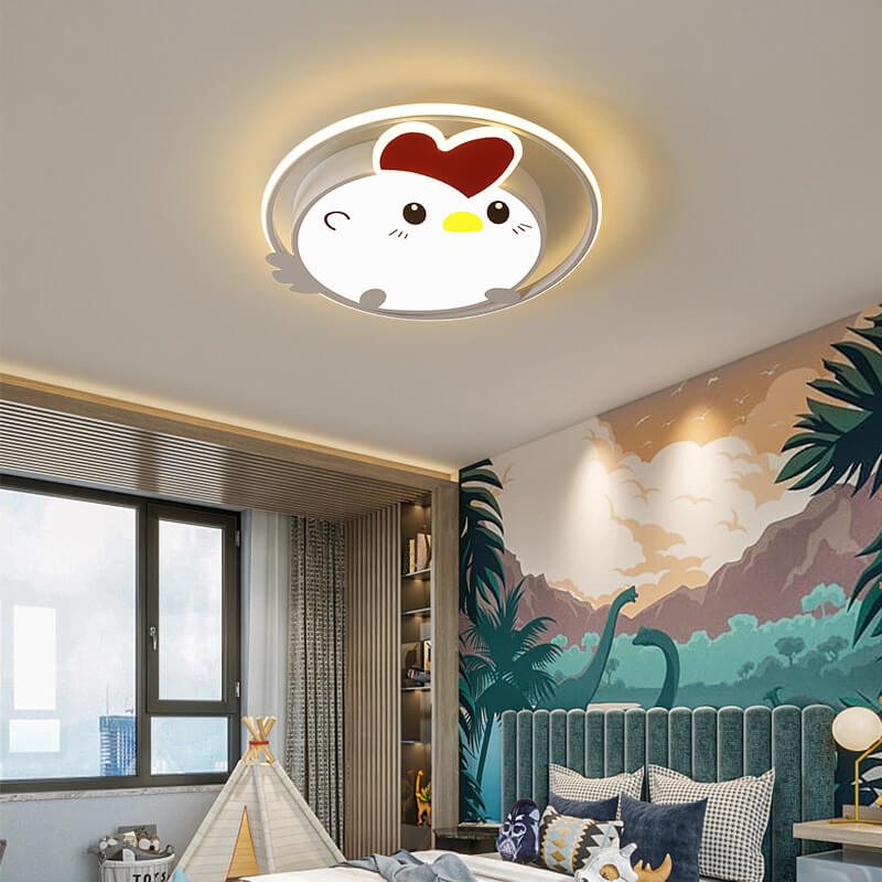 Childlike Cartoon Chick Acrylic Round LED Kids Flush Mount Ceiling Light