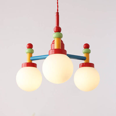 Nordic Creative Colorful Iron Finish Frame Glass Ball 3-Light Chandelier
