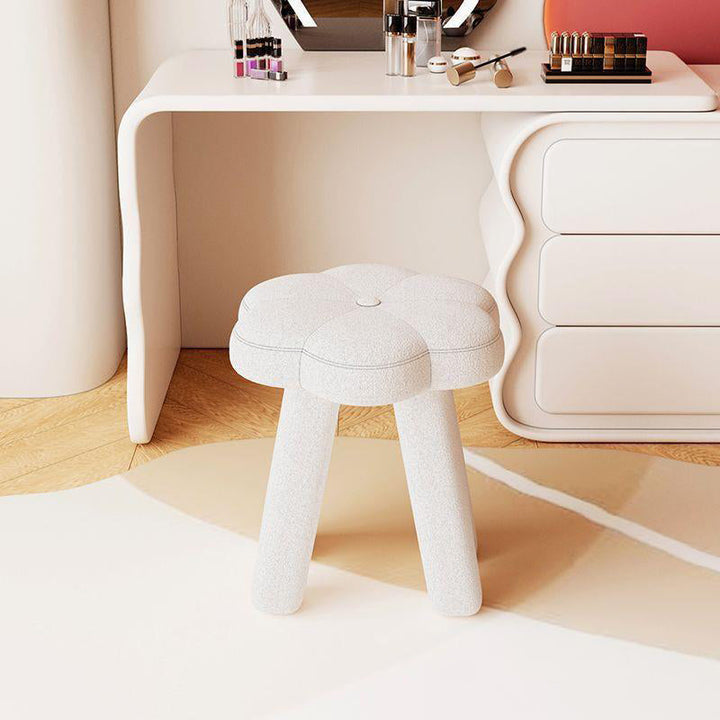 Modern Art Deco Floral Square Sherpa Fabric Wood Vanity Stool Backless Armless For Bedroom