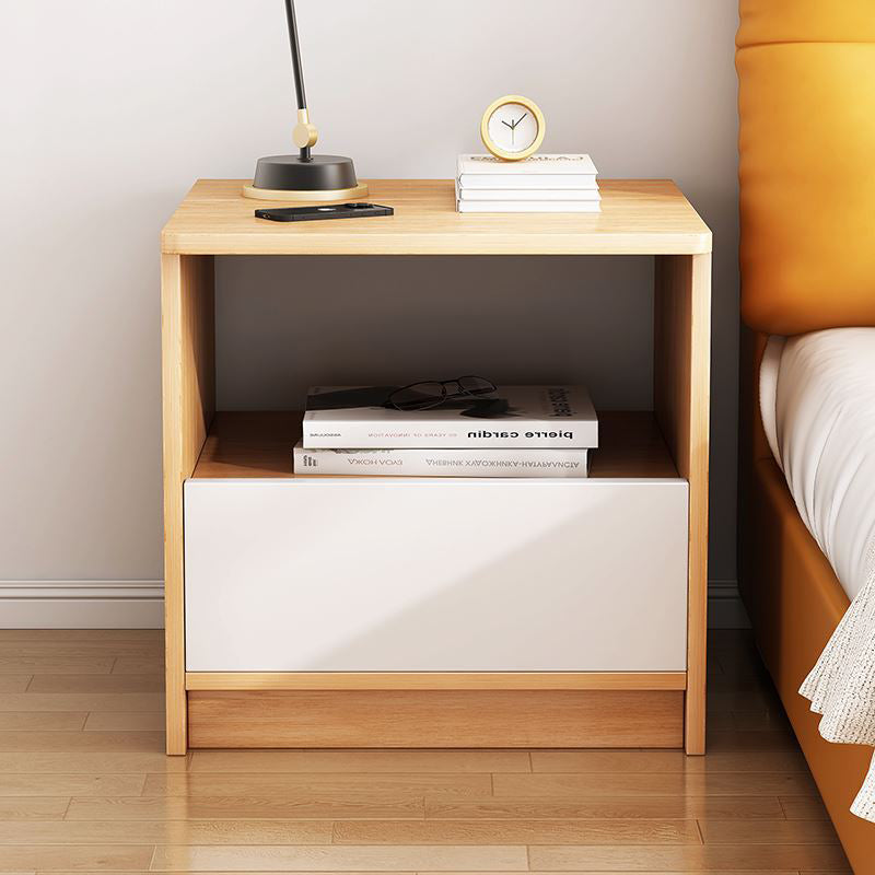 Table de chevet moderne minimaliste à dessus carré en panneau haute densité avec 1 tiroir pour chambre 
