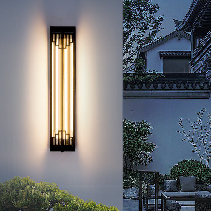Applique Murale LED en Verre en Acier Inoxydable Étanche Rectangulaire Chinoise Traditionnelle pour Patio Extérieur 
