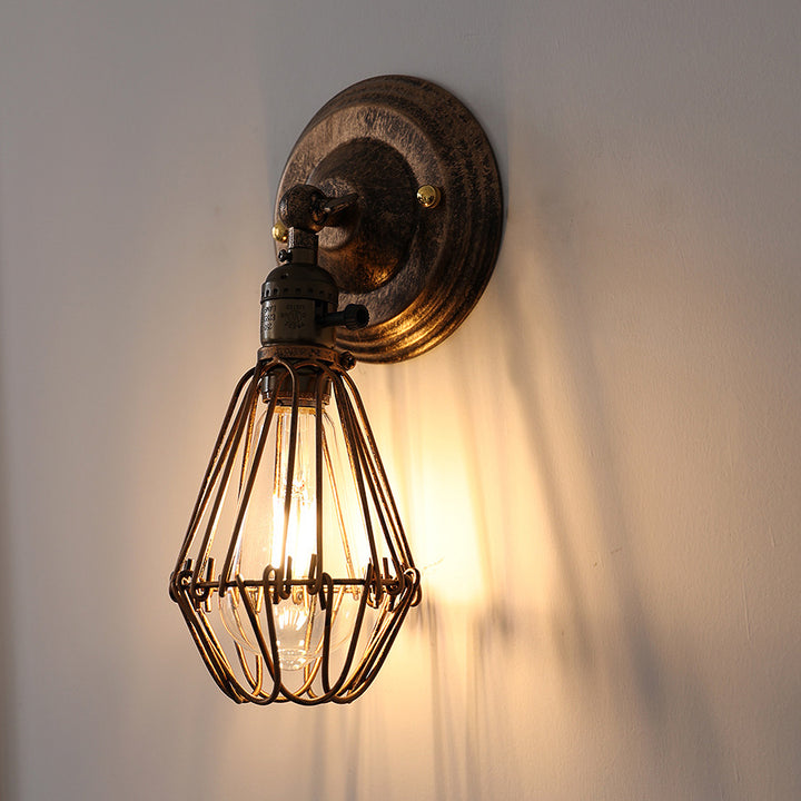 Lámpara de Aplique de Pared de 1 Luz de Jaula de Hierro Vintage Tradicional para Sala de Estar 