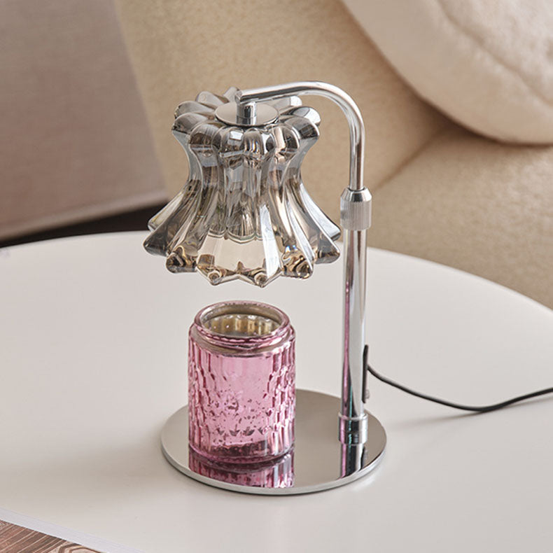 Moderne minimalistische florale Tischlampe mit rundem Sockel aus Eisenglas mit 1 Licht für die Aromatherapie mit schmelzendem Wachs für Schlafzimmer 