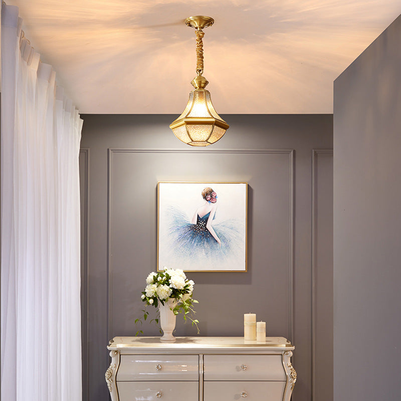 Moderne Luxus Gold Finish Rahmen geometrische Glas Schatten 1-Licht Pendelleuchte für Schlafzimmer 
