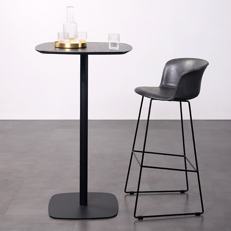 Tabouret de bar contemporain rétro en cuir carré avec dossier en acier inoxydable et repose-pieds pour salle à manger 