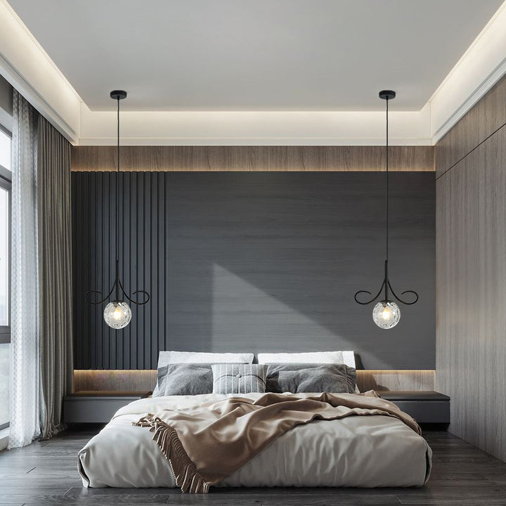 Suspension lumineuse à 1 ampoule en verre et fer avec barbe nordique contemporaine pour chambre 