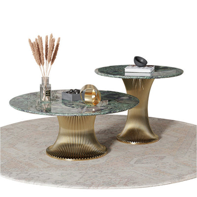 Ensemble de tables basses rondes contemporaines en marbre et acier inoxydable pour salon 