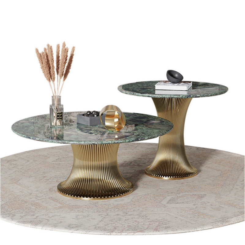 Ensemble de tables basses rondes contemporaines en marbre et acier inoxydable pour salon 