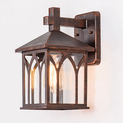 Traditionelle europäische wasserdichte Aluminiumglas-Würfel-1-Licht-Wandleuchterlampe für den Garten 