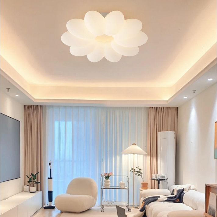 Zeitgenössische kreative florale Eisen PVC LED Semi-Flush Mount Deckenleuchte für Wohnzimmer 