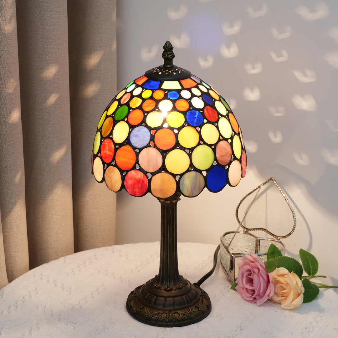 Traditional Tiffany Resin Glass Dome Round 1-Light Table Lamp For Bedside