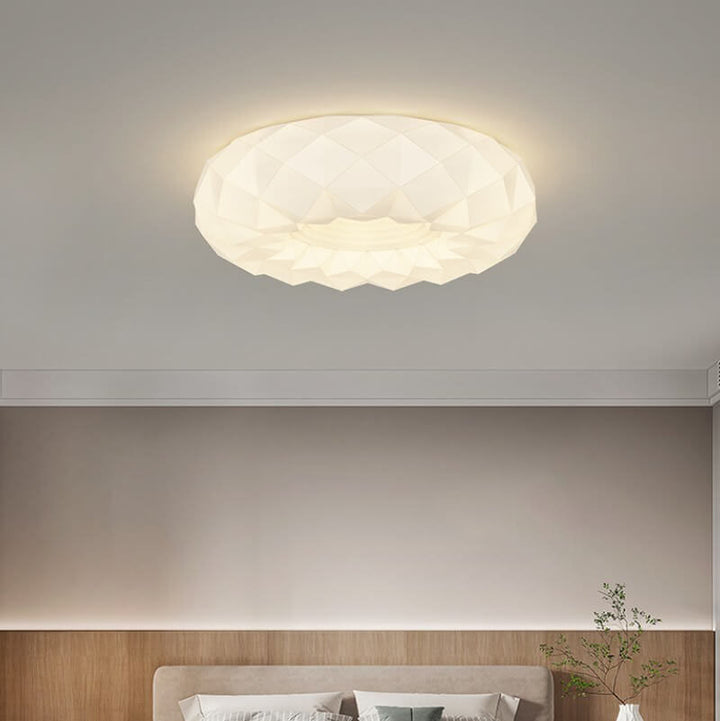 Contemporary Nordic Iron Acrylic White Round Geometric Texture LED Flush Mount Ceiling Light For Living Room &amp; Bedroom