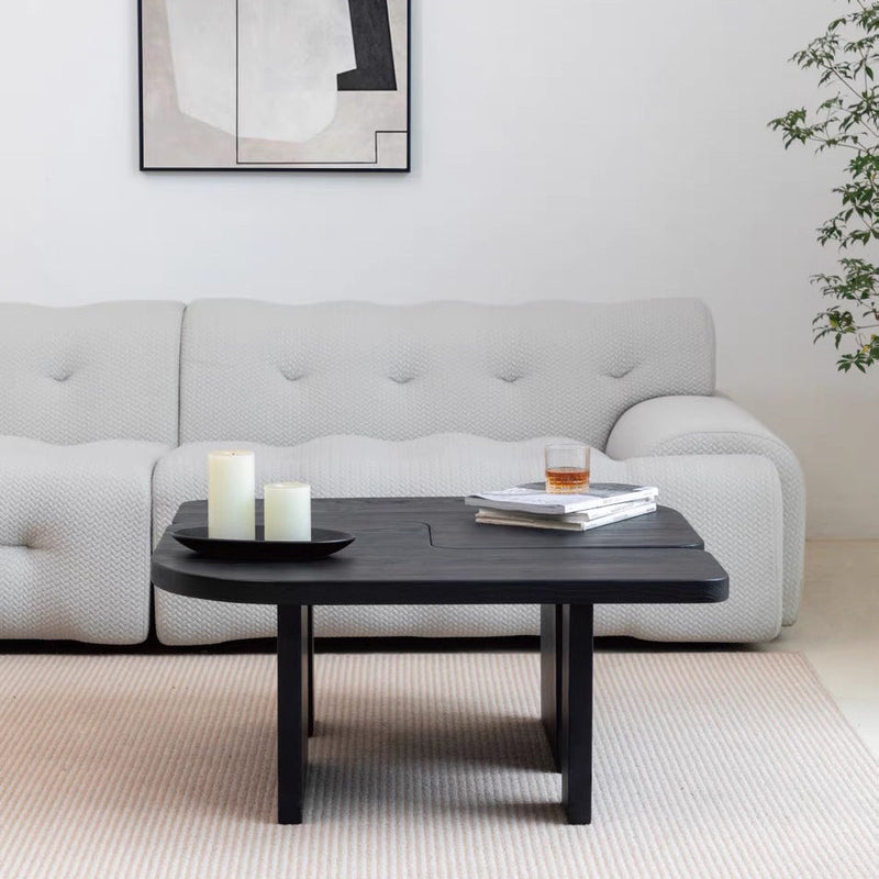 Mesa de café cuadrada contemporánea de combinación de madera de pino y fresno para sala de estar 