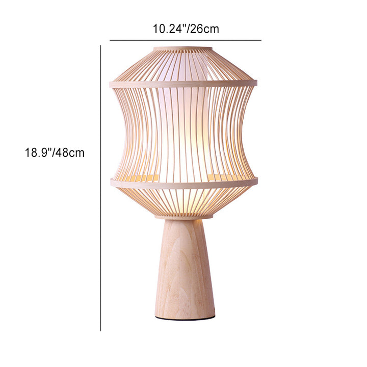 Traditionelle japanische Nan-Bambus Massivholz Tischlampe mit geometrischem Käfigsäulen-Design, 1-flammig, für Wohnzimmer & Schlafzimmer 