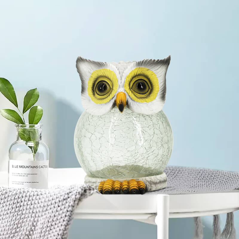 Solar Outdoor Simulation Resin Owl Ice Crackle LED Table Lamp