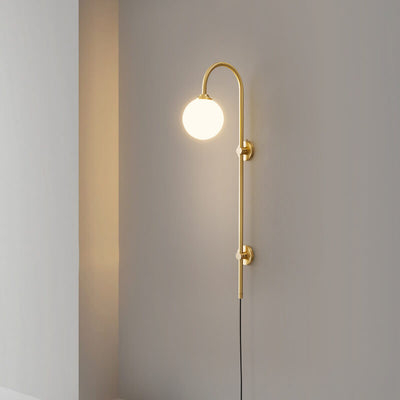 Nordic Minimalist Glass Round Ball Copper Long Pole 1-Light Wall Sconce Lamp
