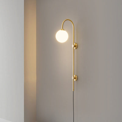 Nordic Minimalistisches Glas Rundkugel Kupfer Lange Stange 1-Licht Wandleuchte 