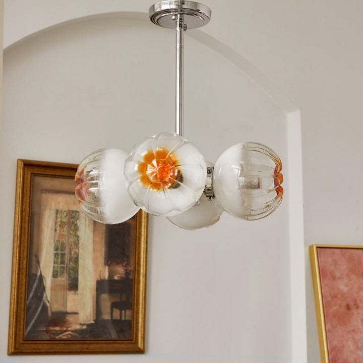 Zeitgenössischer Vintage Bud Metall Glas 3/4 Licht Kronleuchter für Wohnzimmer 