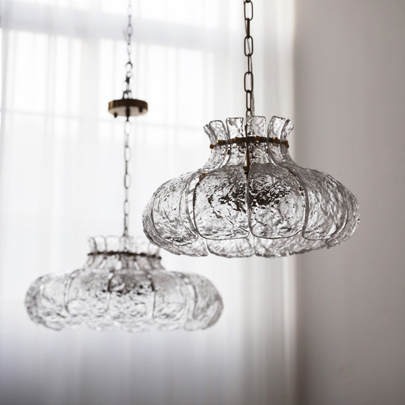 Traditionelle Vintage Runde Blumen Eisen Glas 4-Licht Pendelleuchte für Wohnzimmer 