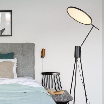 Modern Minimalist Fabric Round Shade Iron Tripod LED Standing Floor Lamp For Living Room