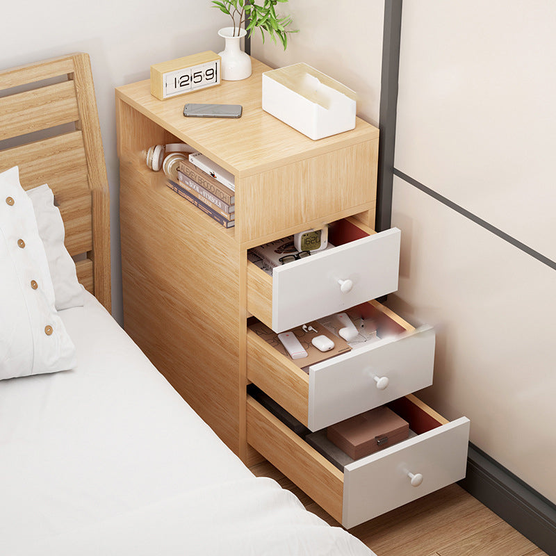 Table de chevet contemporain scandinave carré avec panneau artificiel, 2 tiroirs pour chambre 