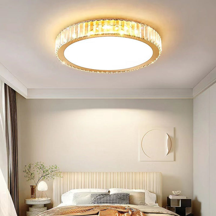 Plafonnier LED en acier inoxydable rond minimaliste moderne avec cristal pour salon 