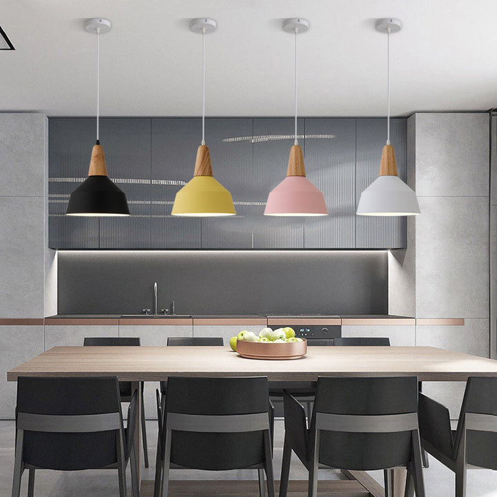 Modern Minimalist Macaron Color Aluminum Solid Wood 1-Light Pendant Light