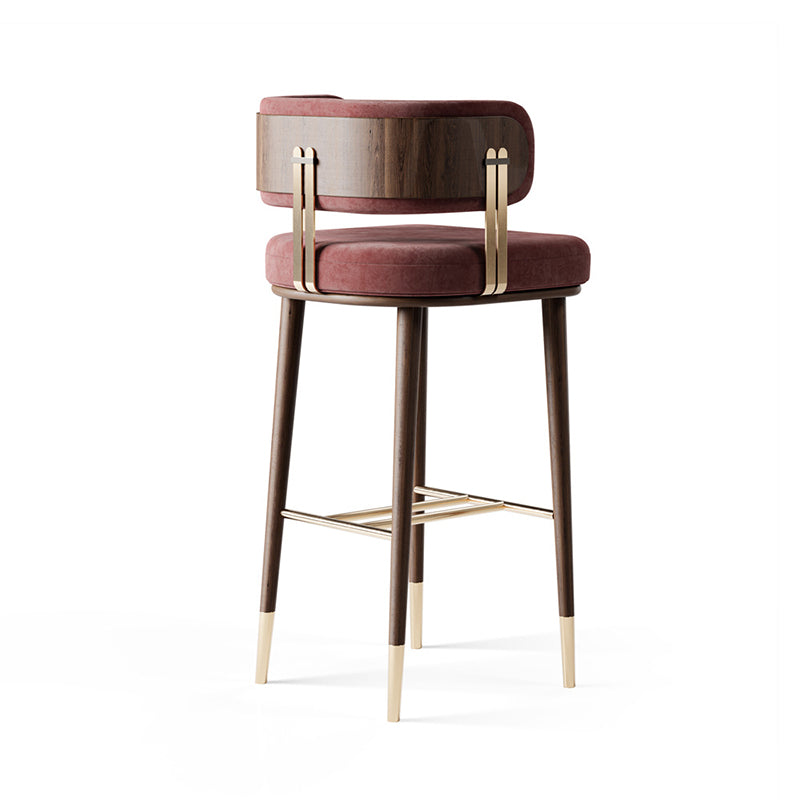 Tabouret de bar moderne en flanelle carrée de luxe avec pieds en bois et repose-pieds bas pour salle à manger 