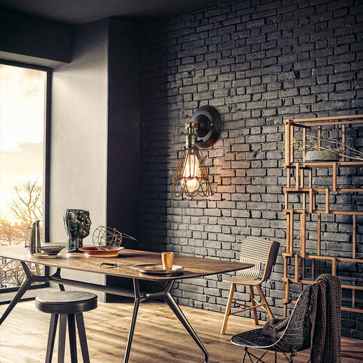 Aplique de pared de 1 luz con pantalla de soporte de hierro retro contemporáneo para comedor 