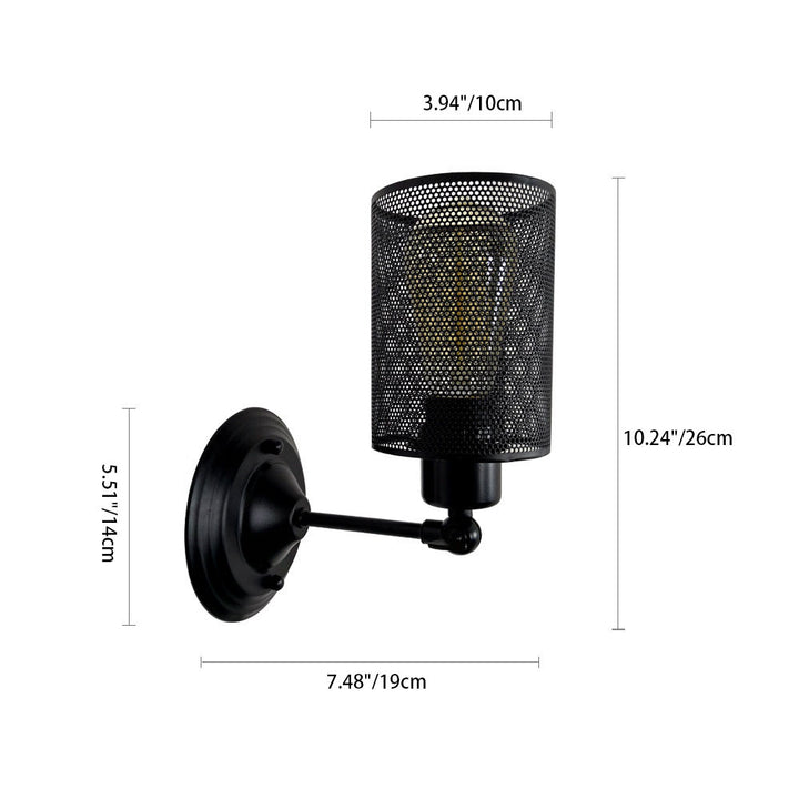 Traditionelle Bauernhaus Eisen Mesh Zylinder 1-Licht Wandleuchte Lampe für Wohnzimmer 