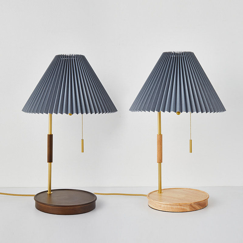 Lampe de Table 1 Lumière en Tissu Plissé Minimaliste Moderne avec Quincaillerie en Bois pour Chambre 