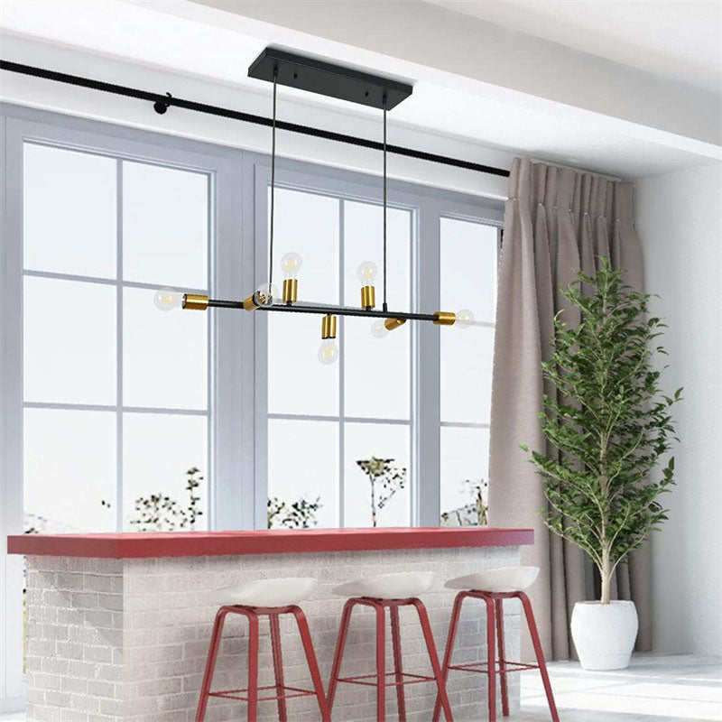 Contemporary Industrial Long Line Iron 7-Light Island Light Chandelier For Dining Room