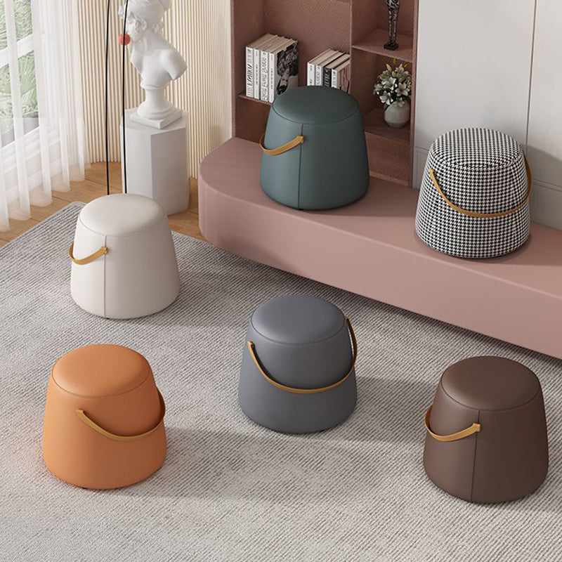 Chaise Moderne Minimaliste Ronde Colonne Coton Lin Cuir Bois Sans Dossier Sans Accoudoirs Pour Salon 