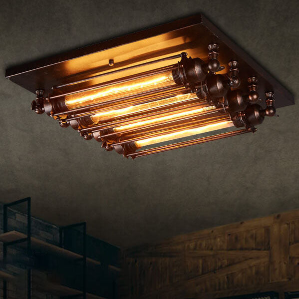 Luz de techo empotrada de 4 luces con tira de vidrio de hierro industrial nostálgico 