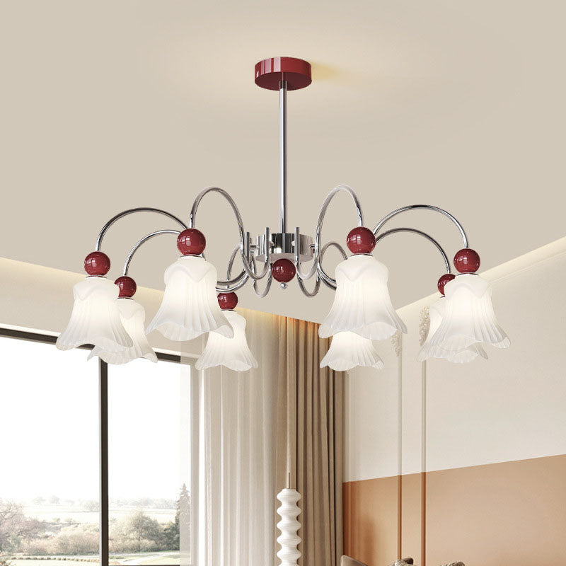 Moderne nordische Eisen-Glas-Blumenförmige Kugel 3/8-Licht-Kronleuchter für Wohnzimmer 