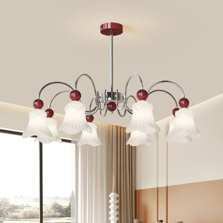 Moderne nordische Eisen-Glas-Blumenförmige Kugel 3/8-Licht-Kronleuchter für Wohnzimmer 