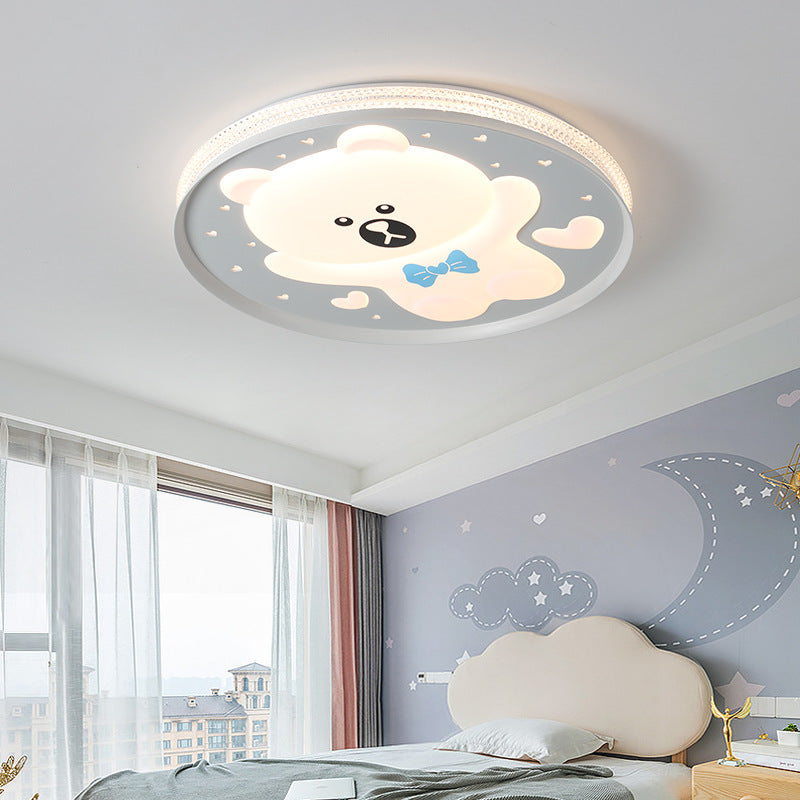 Plafonnier LED Rond Ours en Fer Acrylique pour Chambre d&