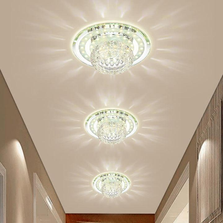 Diisunbihuo Mini Lustre Cristal Rond LED Plafonnier - Suspension Moderne Blanc Froid Pour Couloir, Escalier, Entrée - 15W Lumineux Et Élégant