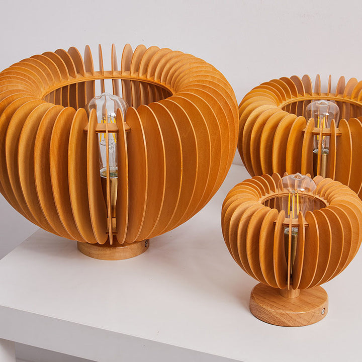 Zeitgenössische Retro-Holzkürbisform 1-Licht Semi-Flush Mount Deckenleuchte für Schlafzimmer 