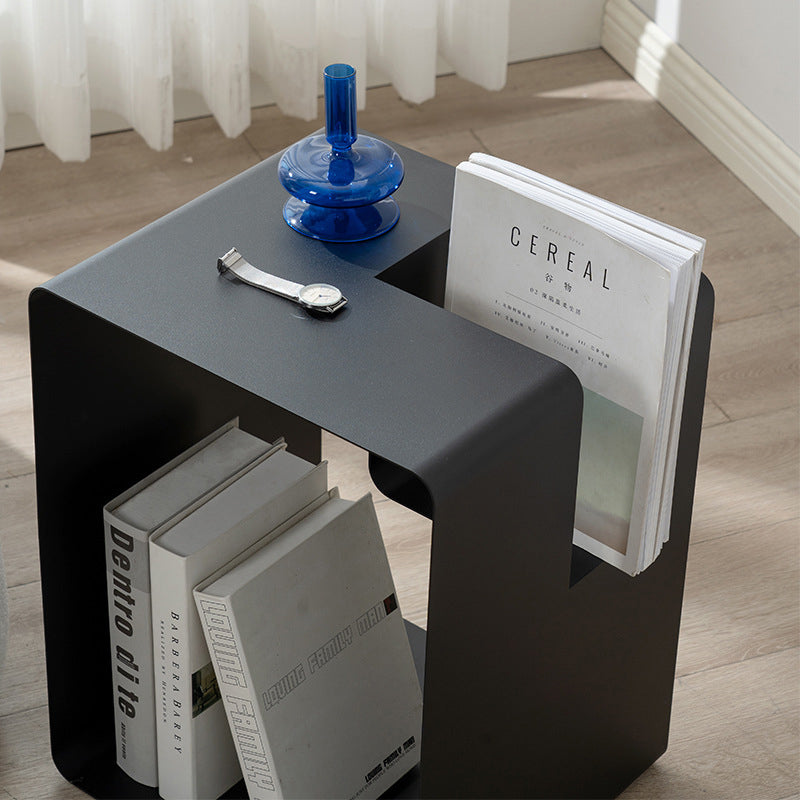 Mesa Auxiliar Moderna Minimalista Rectangular Cúbica de Hierro con 2 Almacenamientos para Sala de Estar 