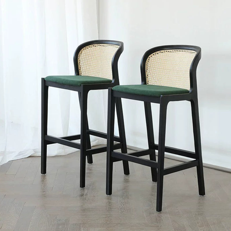 Tabouret de bar en bois avec tissu traditionnel français, dossier et repose-pieds pour salle à manger 