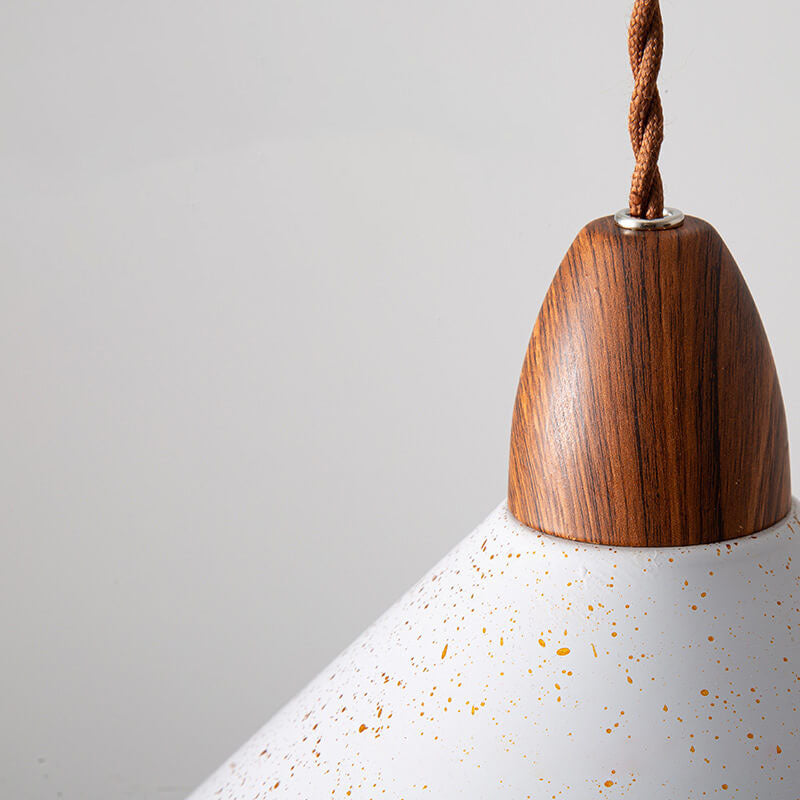 Japanese Minimalist Cone Iron Wood Grain 1-Light Pendant Light