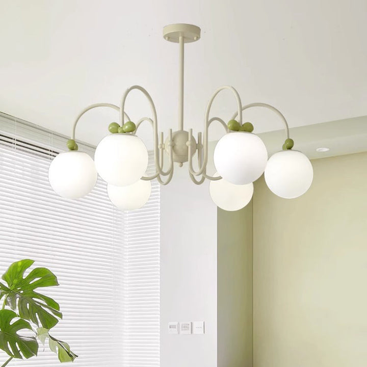 Moderne minimalistische Creme Bogen Runde Ball Hardware Glas 4/5/6/8 Licht Kronleuchter für Wohnzimmer 