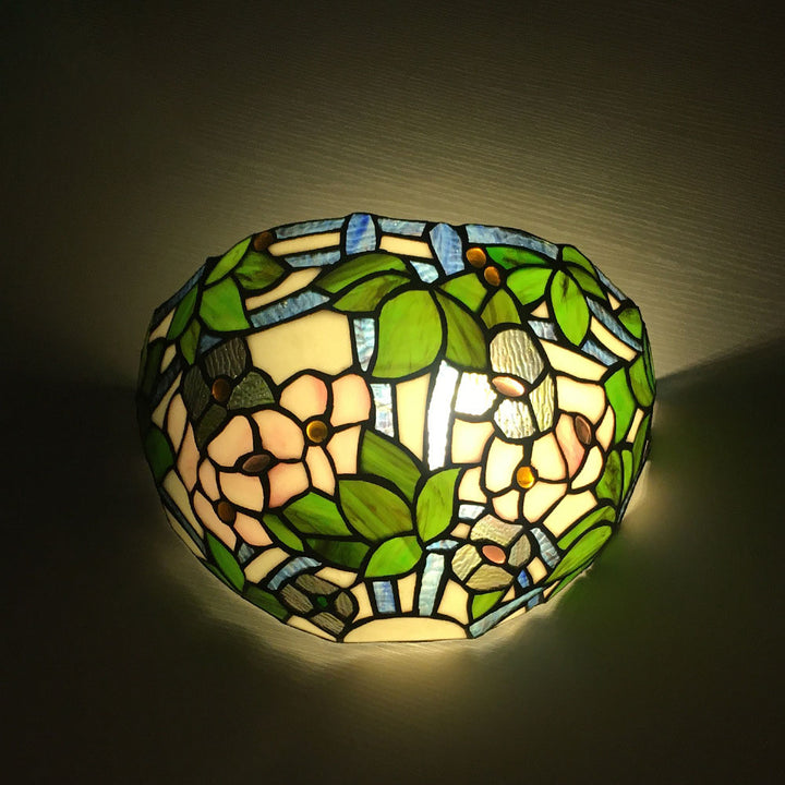 Applique Murale à 1 Lumière en Verre Alliage Tiffany Traditionnel avec Fleur Semi-circulaire et Libellule pour Couloir 