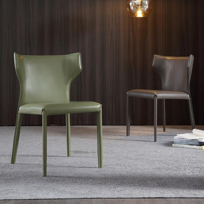 Moderna Minimalista Cuadrada Silla de Comedor de Cuero con Marco de Acero al Carbono Respaldo de Ala Sin Brazos Para Comedor 