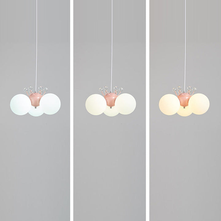 Lustre pour enfants à 3 lumières avec abat-jour rond en PE, décor en cristal, matériel crème créatif contemporain pour salon 